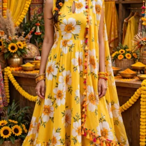 Sunshine Floral Tiered Anarkali Kurta – Available in Vibrant Daisy & Marigold Print