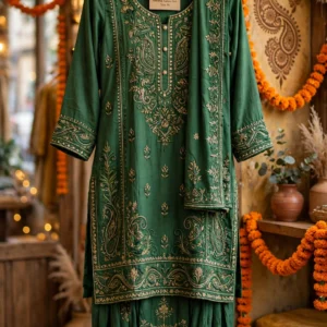 Emerald Festivity Embroidered Salwar Suit – Available in Deep Emerald & Sage Green