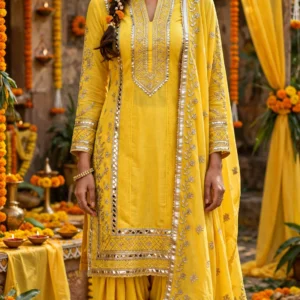 Sunshine Radiance Embroidered Kurta Set with Dupatta – Available in Patiala & Gharara Styles