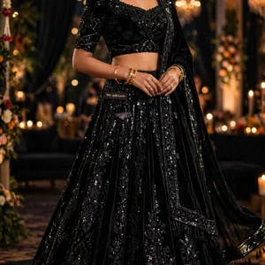Midnight Noir Velvet Embellished Lehenga Set