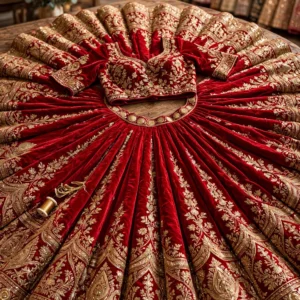 Rainbow Ruffled & Embroidered Velvet Lehenga Sets – Available in Rainbow Multicolour & Royal Red