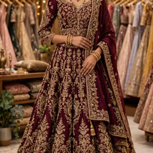 Opulent Organza Floral Embroidered Lehenga Set – Available in Pristine Ivory & Royal Maroon