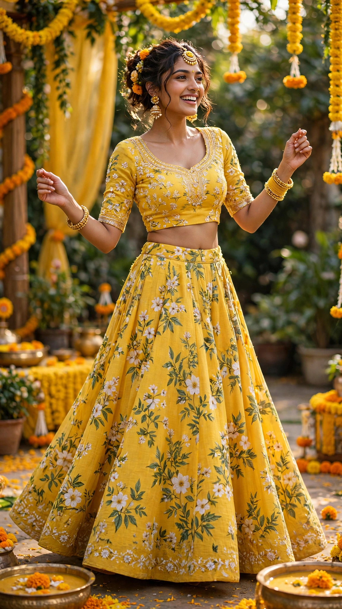 Sun-Kissed Floral & Gota Patti Lehenga Set – Available in Vibrant Yellow Floral & Golden Haldi Yellow - Image 3