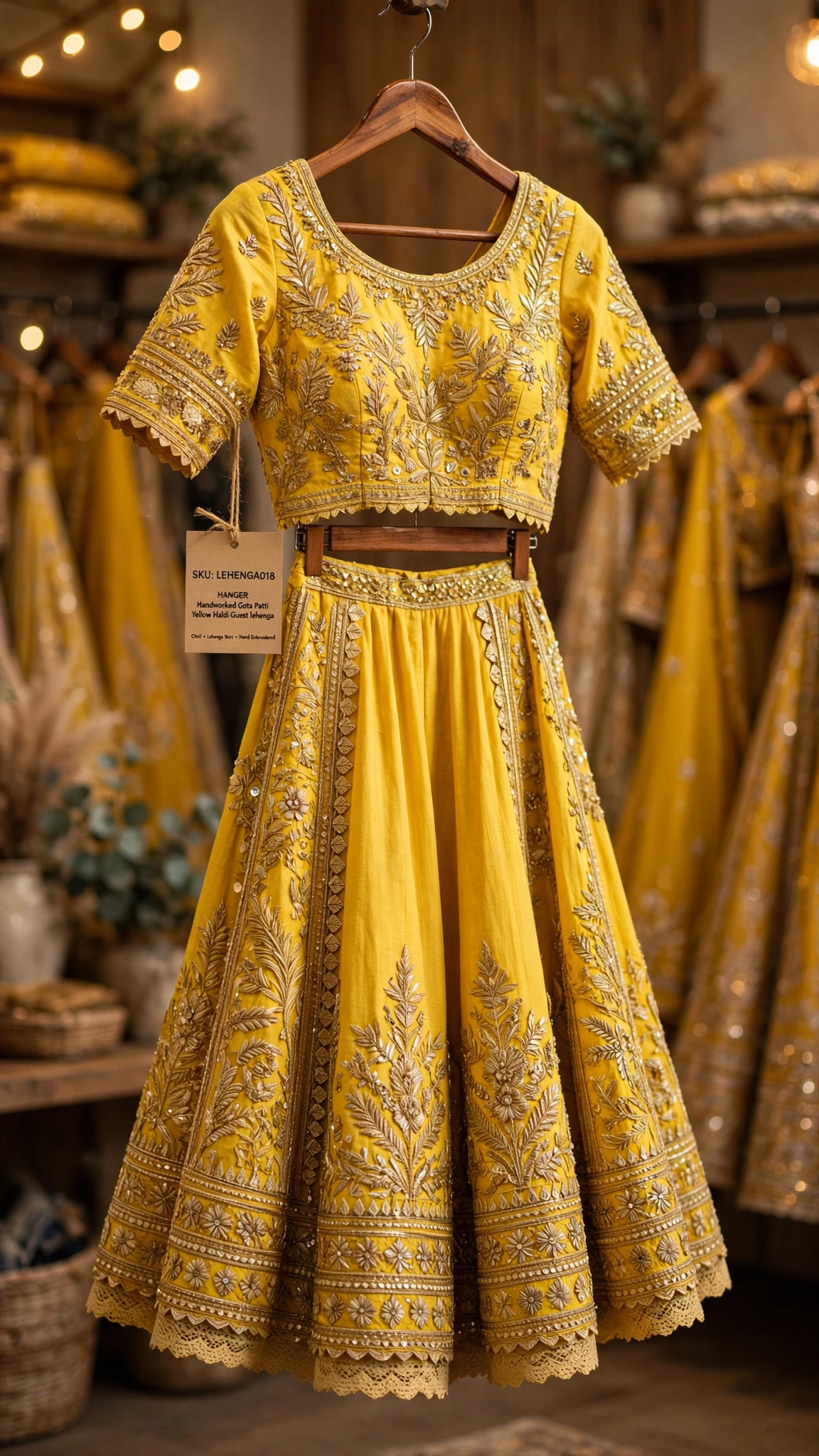 Radiant Haldi Ensemble: Handcrafted Gota Patti & Floral Printed Lehengas – Available in Sunshine Yellow Embellished & Floral Bloom - Image 3