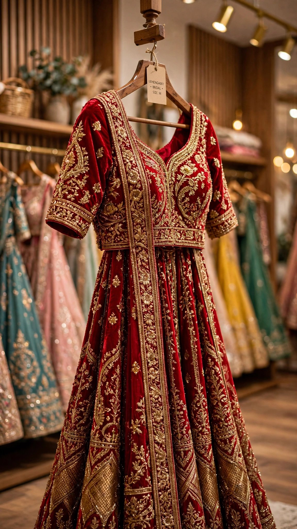 Ethereal Pearl-Embellished & Opulent Velvet Bridal Lehengas – Available in Ivory Cream & Royal Maroon - Image 3