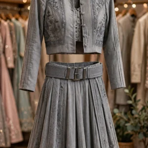 Timeless Elegance Belted Lehenga Set – Available in Lunar Grey & Ethereal Ivory