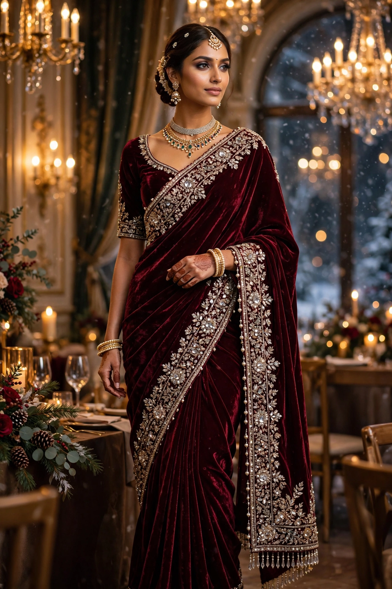 Timeless Elegance Traditional & Fusion Saree Collection – Available in Urban Grey Denim, Regal Velvet Maroon & Banarasi Crimson Silk - Image 2