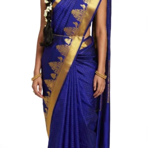 Royal Blue Kanjeevaram Silk Saree with Temple Border