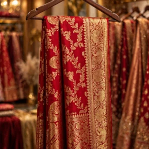 Ethereal Floral Breeze & Regal Crimson Banarasi – Available in Sky Blue & Crimson Red