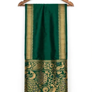 Royal Emerald Green Banarasi Silk Saree with Traditional Peacock Motif Weave