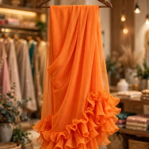 Ethereal Radiance Shimmer Saree Collection – Available in Tangerine Zest & Gilded Champagne