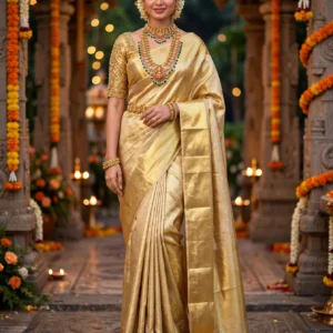 Contemporary Denim Drape & Classic Gold Silk Saree – Available in Urban Denim & Traditional Gold