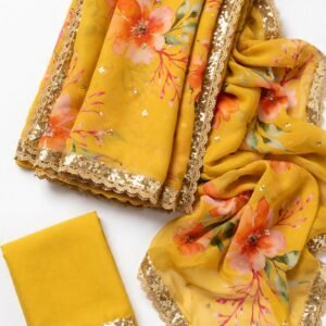 Sun-Kissed Floral Organza Saree with Sequin Border – Available in Yellow