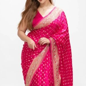 Radiant Rose Fuchsia Embellished Saree with Scalloped Zardosi Border