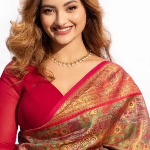 Royal Crimson Jacquard Weave Saree with Traditional Motifs – Festive Grace Collection