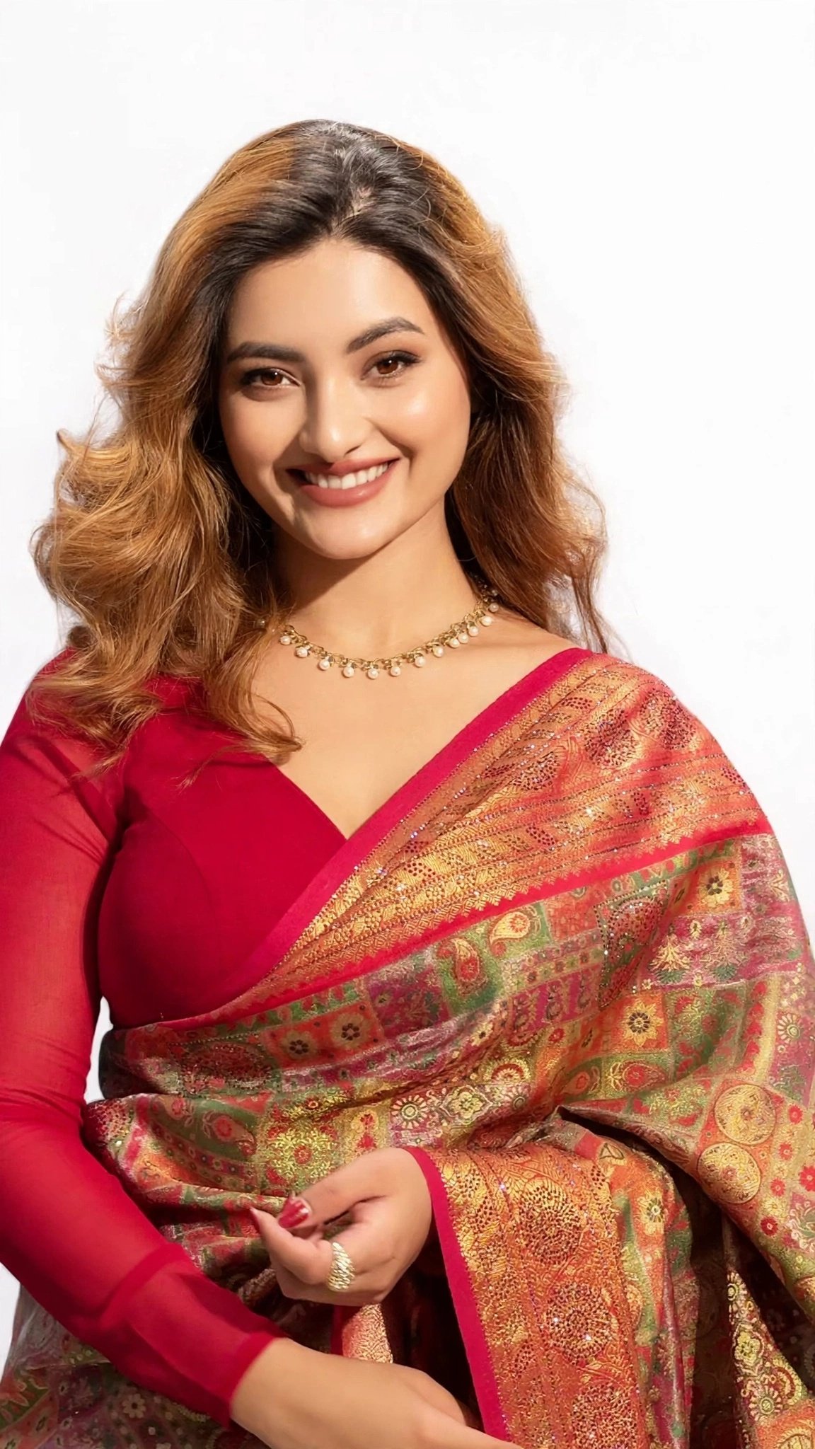 Royal Crimson Jacquard Weave Saree with Traditional Motifs – Festive Grace Collection