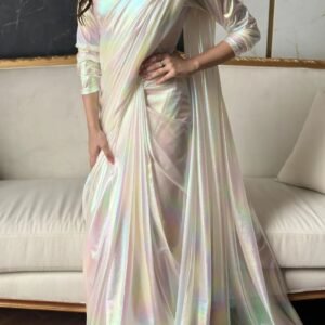 Ethereal Iridescent Shimmer Draped Saree – A Masterpiece of Modern Elegance