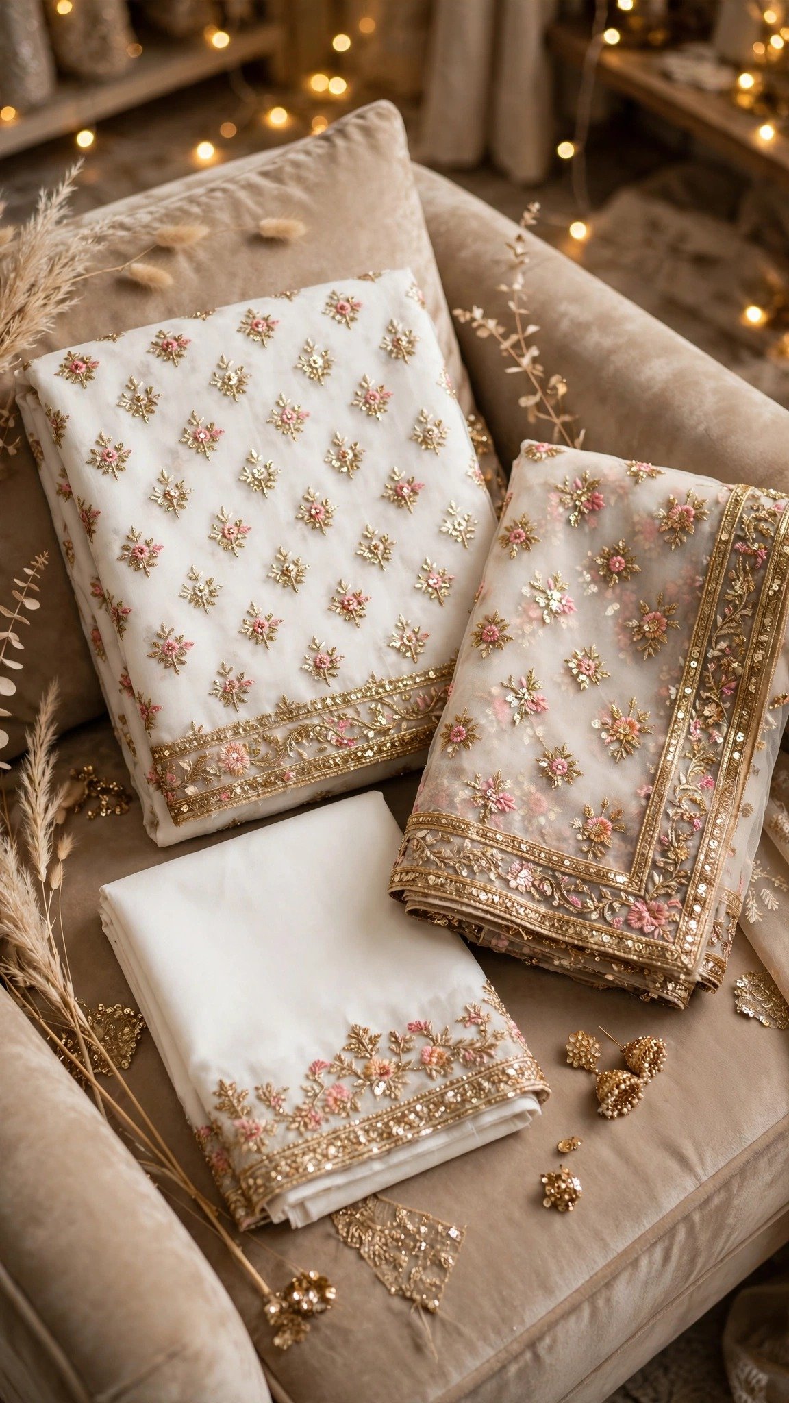 Ivory Floral Embroidered A-Line Kurta Set with Intricate Zardosi Border - Image 4