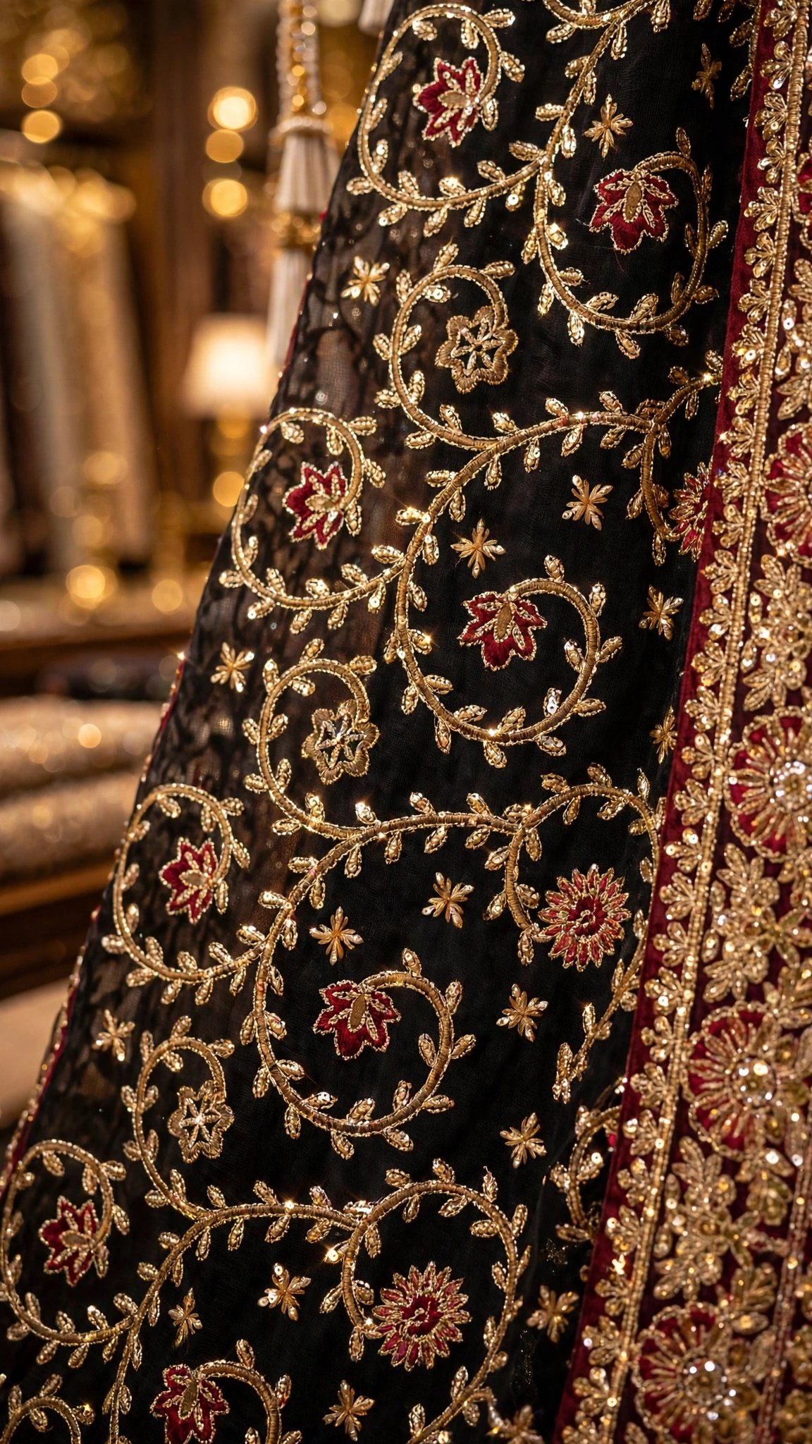 Midnight Noir Velvet & Chiffon Embroidered Palazzo Set – Opulent Occasion Wear - Image 2