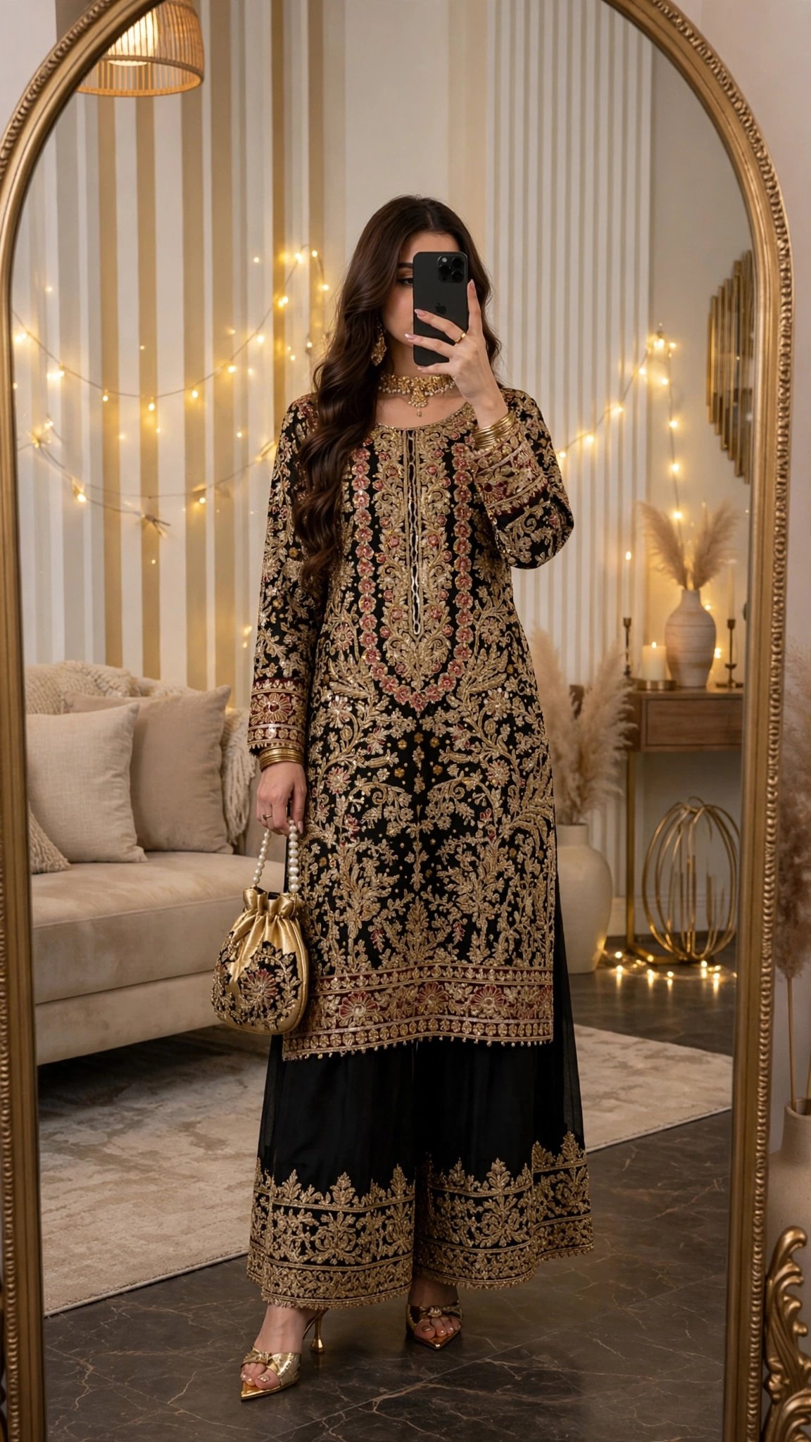 Midnight Noir Velvet & Chiffon Embroidered Palazzo Set – Opulent Occasion Wear - Image 5