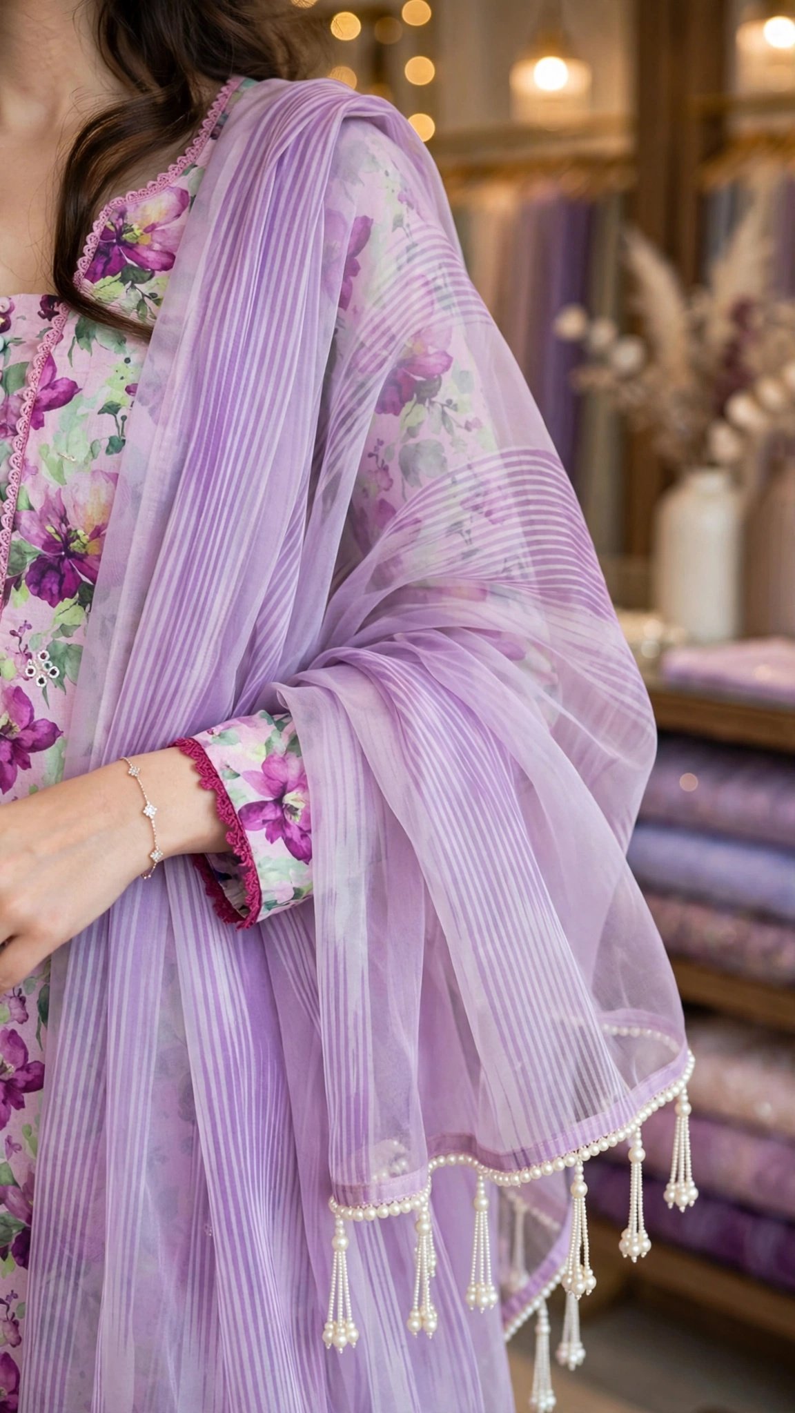 Lavender Floral Elegance Cotton Kurta Set with Scalloped Dupatta – Available in Floral Bloom & Minimalist White - Image 2