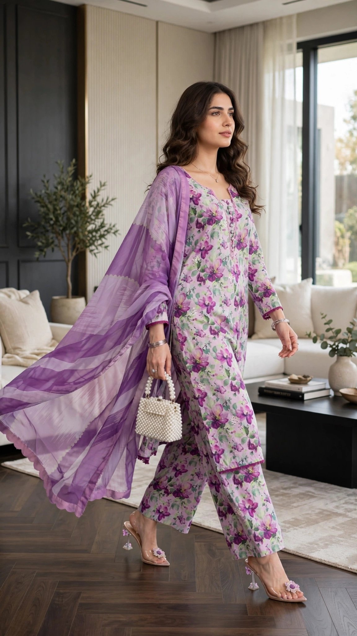 Lavender Floral Elegance Cotton Kurta Set with Scalloped Dupatta – Available in Floral Bloom & Minimalist White - Image 5