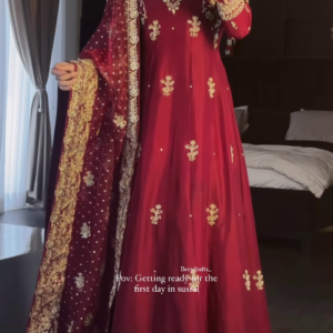 Regal Maroon Embroidered Anarkali Ensemble with Zardosi Detailing