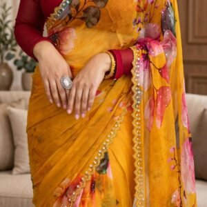 Sun-Kissed Floral Organza Saree with Sequin Border