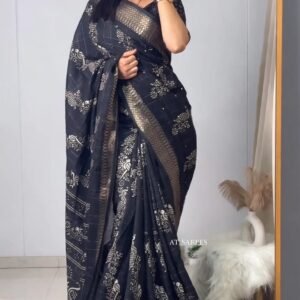 Graceful Peacock Motif Woven Saree in Silk Blend – Available in Black, Mustard, Plum, Teal, & Red