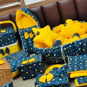Celestial Dreams Complete Baby Bedding Essentials Set – Navy & Sunshine Yellow