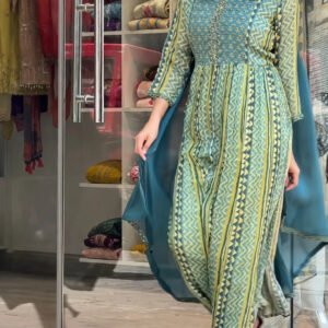 Geometric Print Anarkali Kurta Set with Dupatta – Available in Teal & Sunset Pink