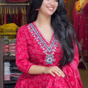 Vibrant Fuchsia Embroidered Floral Kurta Set