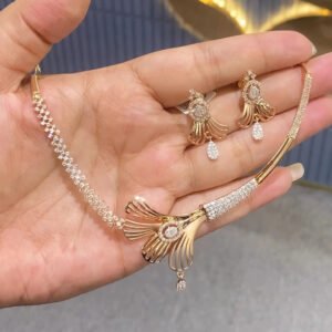 Radiant Rose Gold Floral Motif Diamond Necklace & Earring Set – Available in Leaf-Pattern & Geometric-Link Variants
