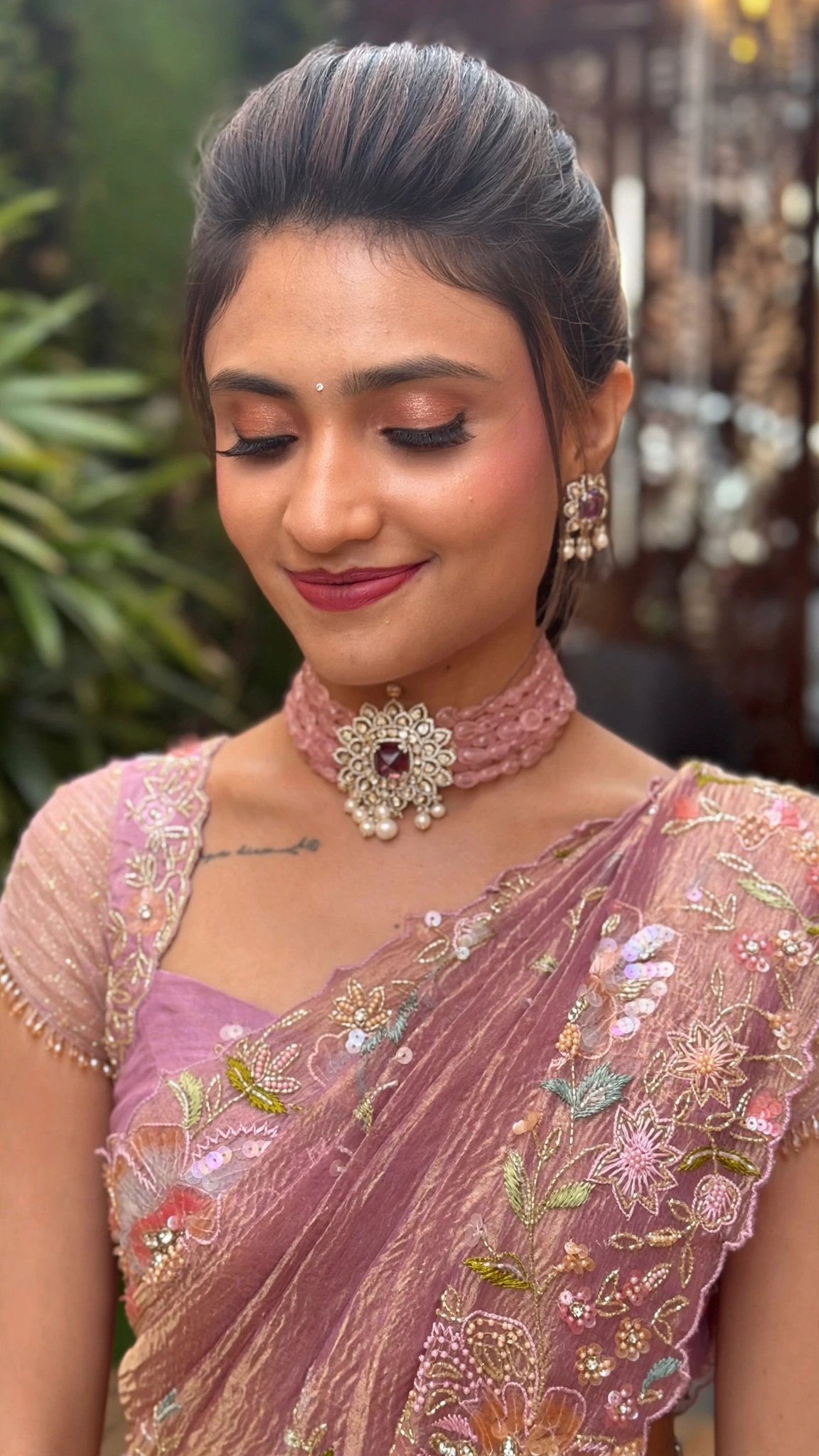 Ethereal Blush Floral Embellished Organza Saree – A Masterpiece of Grace - Image 3