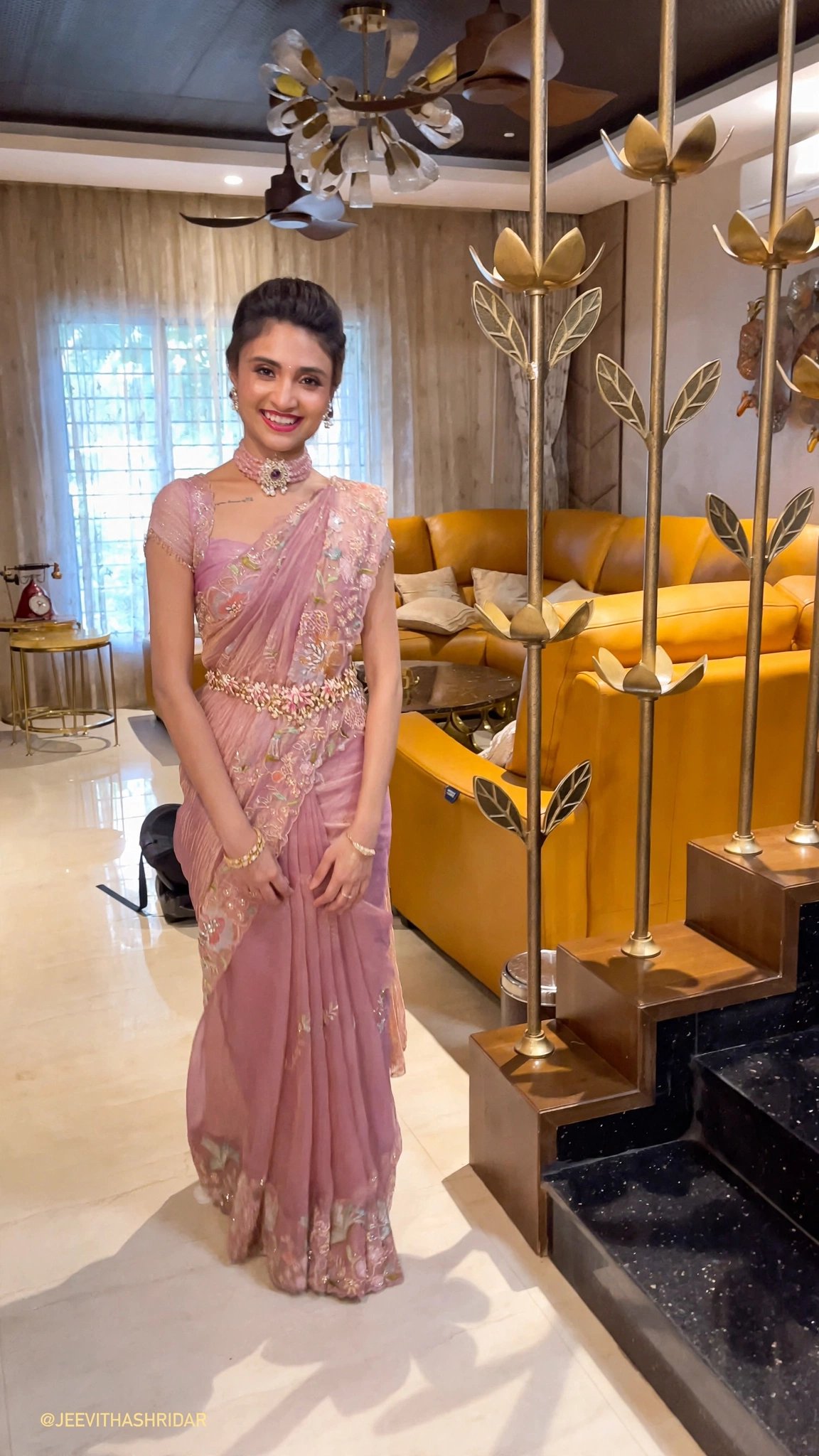 Ethereal Blush Floral Embellished Organza Saree – A Masterpiece of Grace - Image 5