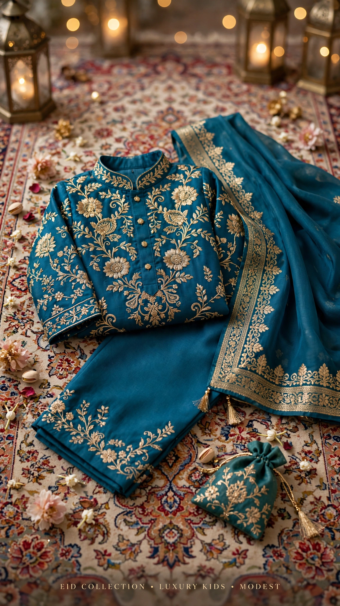 Opulent Floral Embroidered Kurta & Sharara Set – Available in Teal, Crimson, Midnight Black, Cream & Sage Green - Image 2