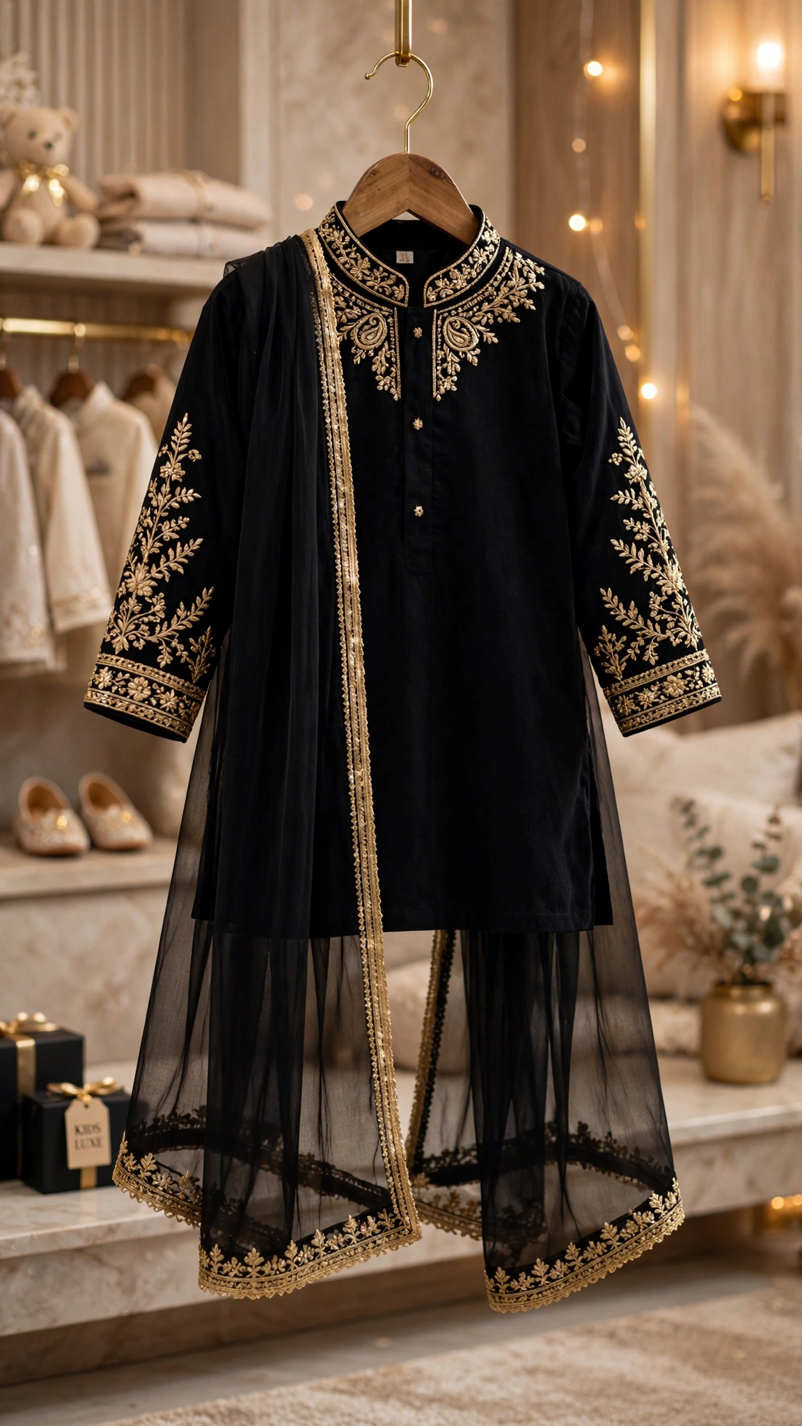Opulent Floral Embroidered Kurta & Sharara Set – Available in Teal, Crimson, Midnight Black, Cream & Sage Green - Image 4