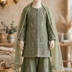Opulent Floral Embroidered Kurta & Sharara Set – Available in Teal, Crimson, Midnight Black, Cream & Sage Green