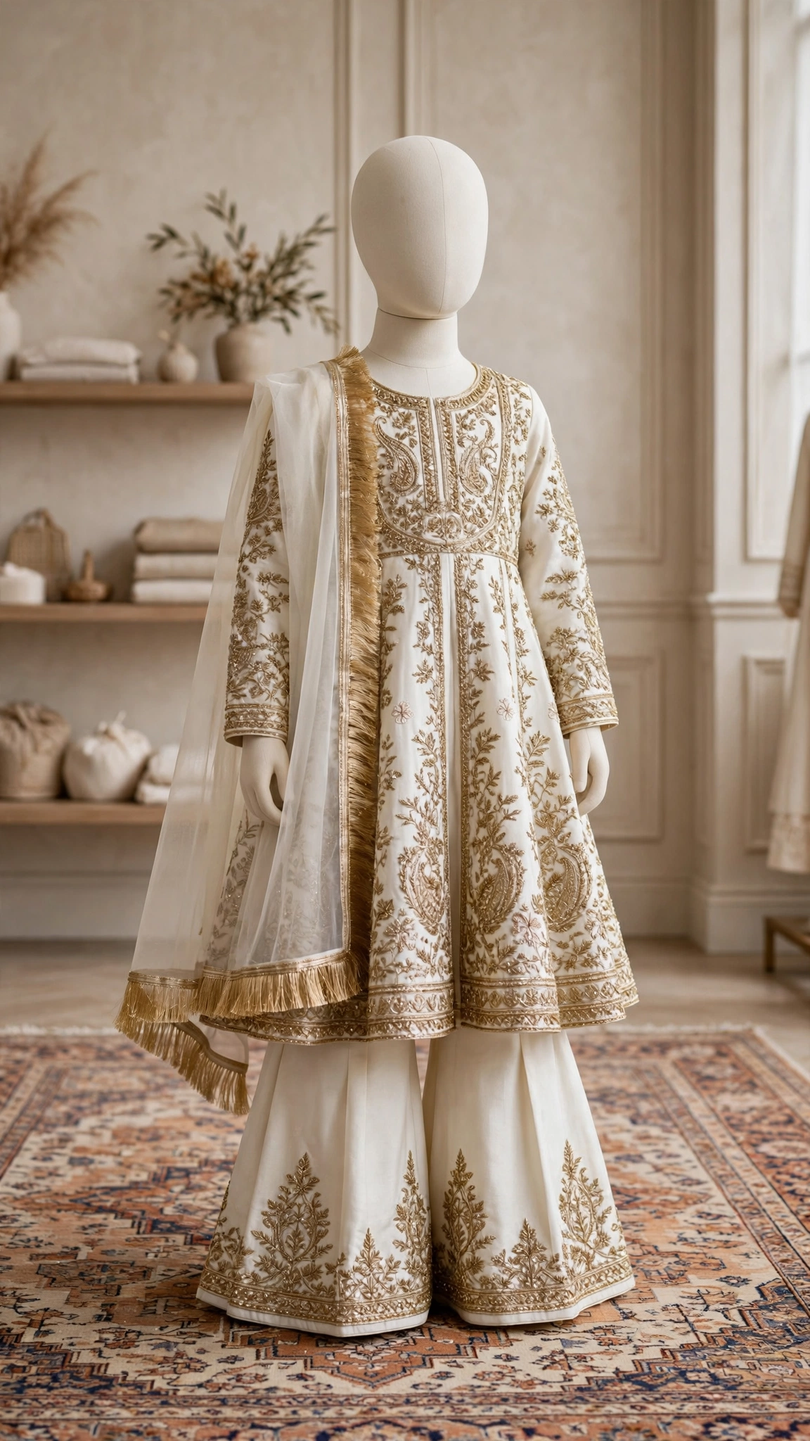 Opulent Floral Embroidered Kurta & Sharara Set – Available in Teal, Crimson, Midnight Black, Cream & Sage Green - Image 5