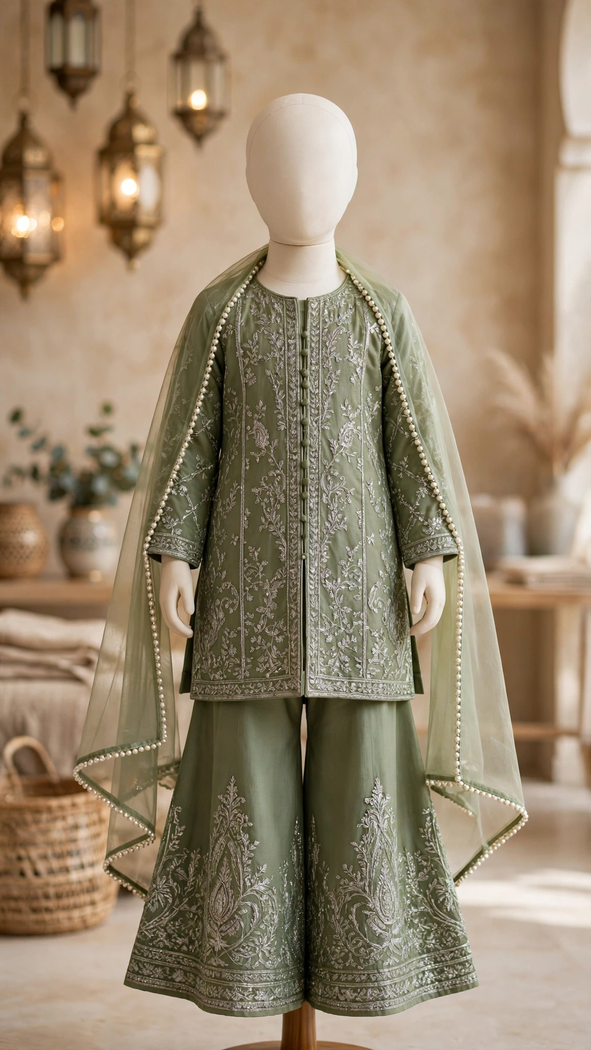 Opulent Floral Embroidered Kurta & Sharara Set – Available in Teal, Crimson, Midnight Black, Cream & Sage Green