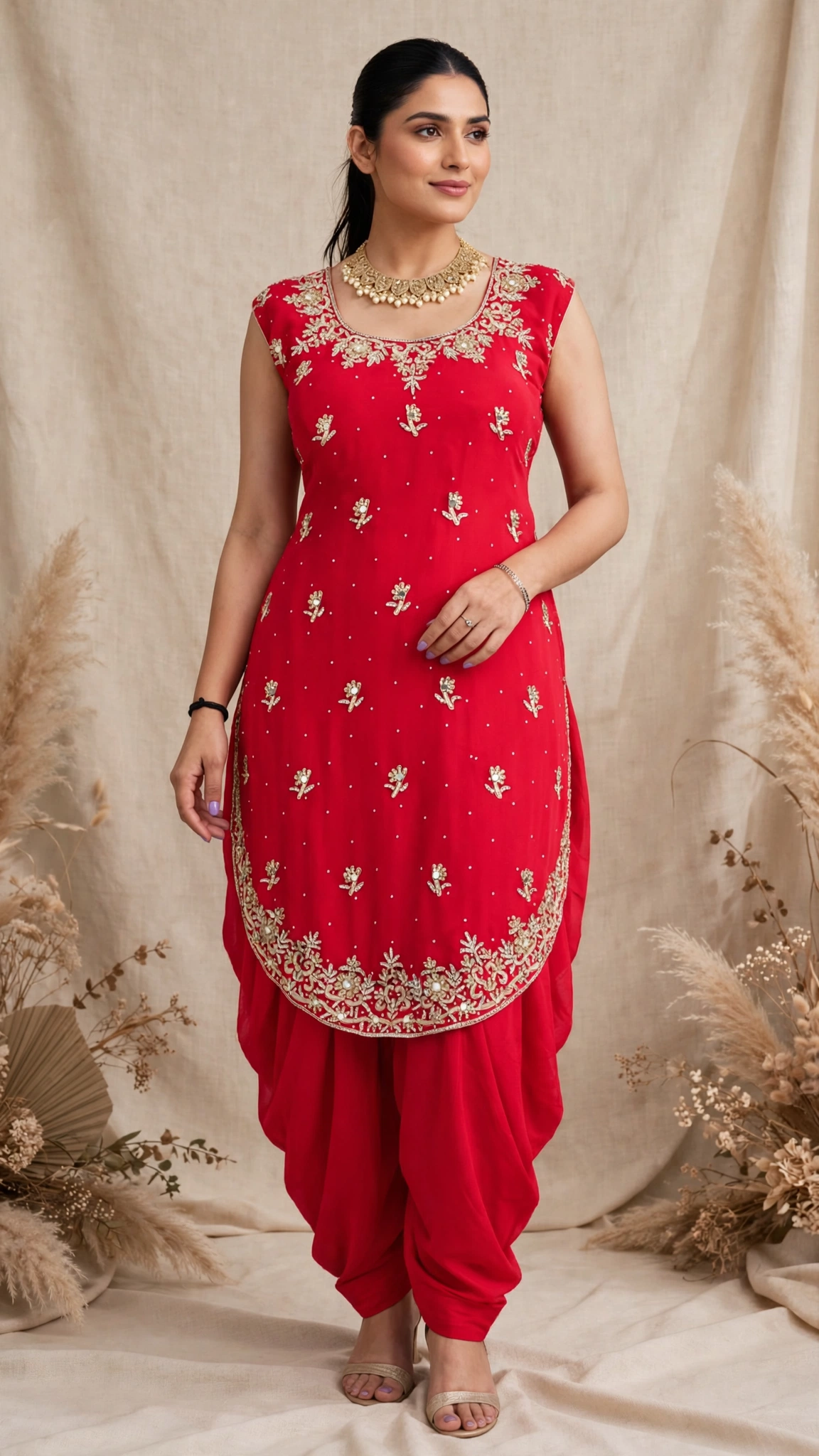 Regal Draped Dhoti Kurta Set with Intricate Zardosi & Stone Embellishments – Available in Deep Teal & Rich Plum - Image 5
