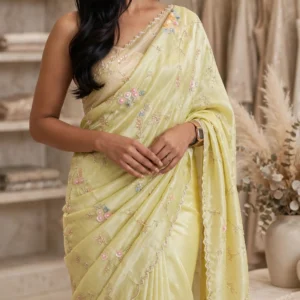 Radiant Lime Hand-Embroidered Chanderi Silk Saree