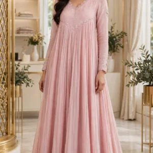 Blush Pink Embroidered A-Line Anarkali Kurta
