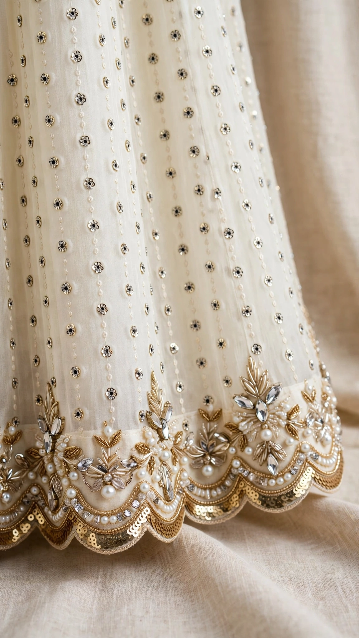 Ivory Embellished Floor-Length Anarkali Gown with Intricate Zardosi & Pearl Detailing - Image 2