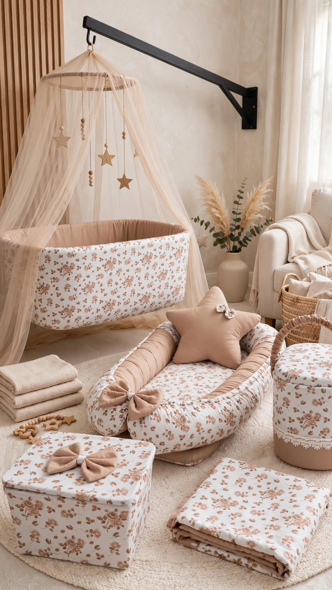 Boho-Chic Floral Nursery Bedding & Accessories Set – Available in Dusty Rose & Floral Print