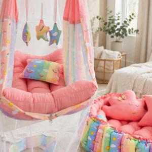 Enchanting Rainbow & Pastel Baby Bedding Nest Collection – Available in Olive, Deep Crimson, Multi-Colour Pastel & Dusty Rose