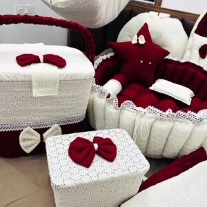Elegant Maroon and Ivory Handcrafted Baby Bedding and Nursery Essentials Set