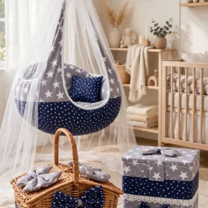 Celestial Starlight Baby Bedding & Nursery Ensemble – Available in Midnight Blue & Dove Grey