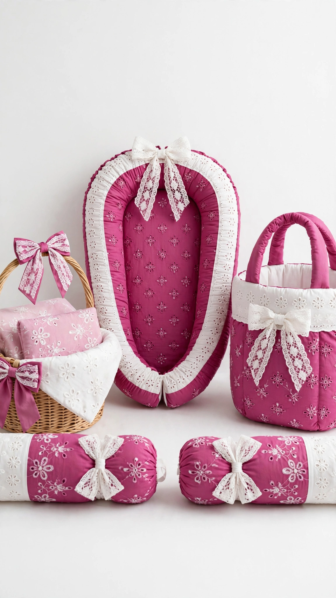Premium Handcrafted Baby Nest & Nursery Essentials Collection – Available in Soft Pink, Celestial Blue, Vintage Burgundy, Fuchsia Lace & Serene Purple - Image 5