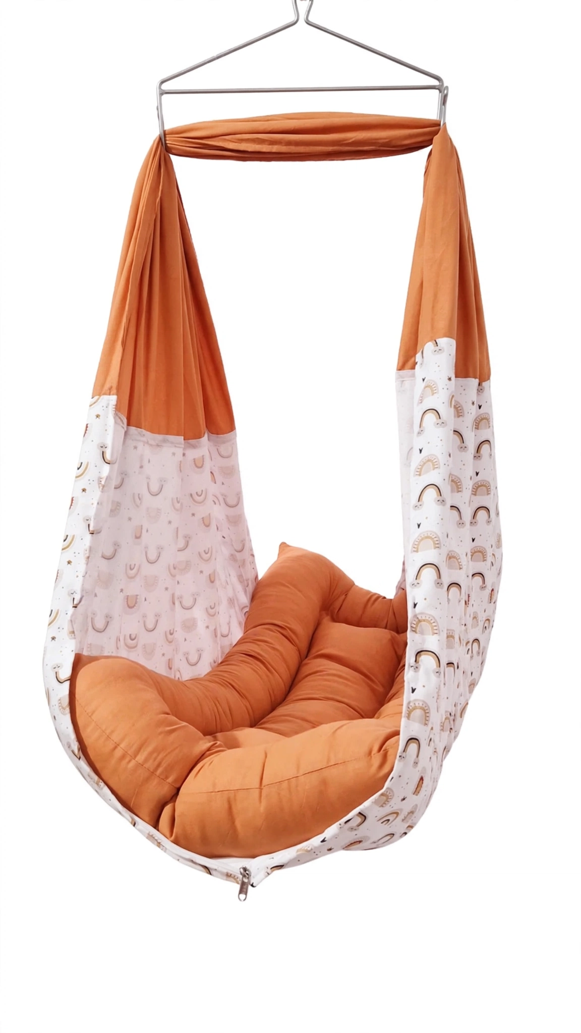 Boho-Chic Hanging Cradle with Playful Rainbow Print – Available in Orange & Terracotta Tones - Image 3